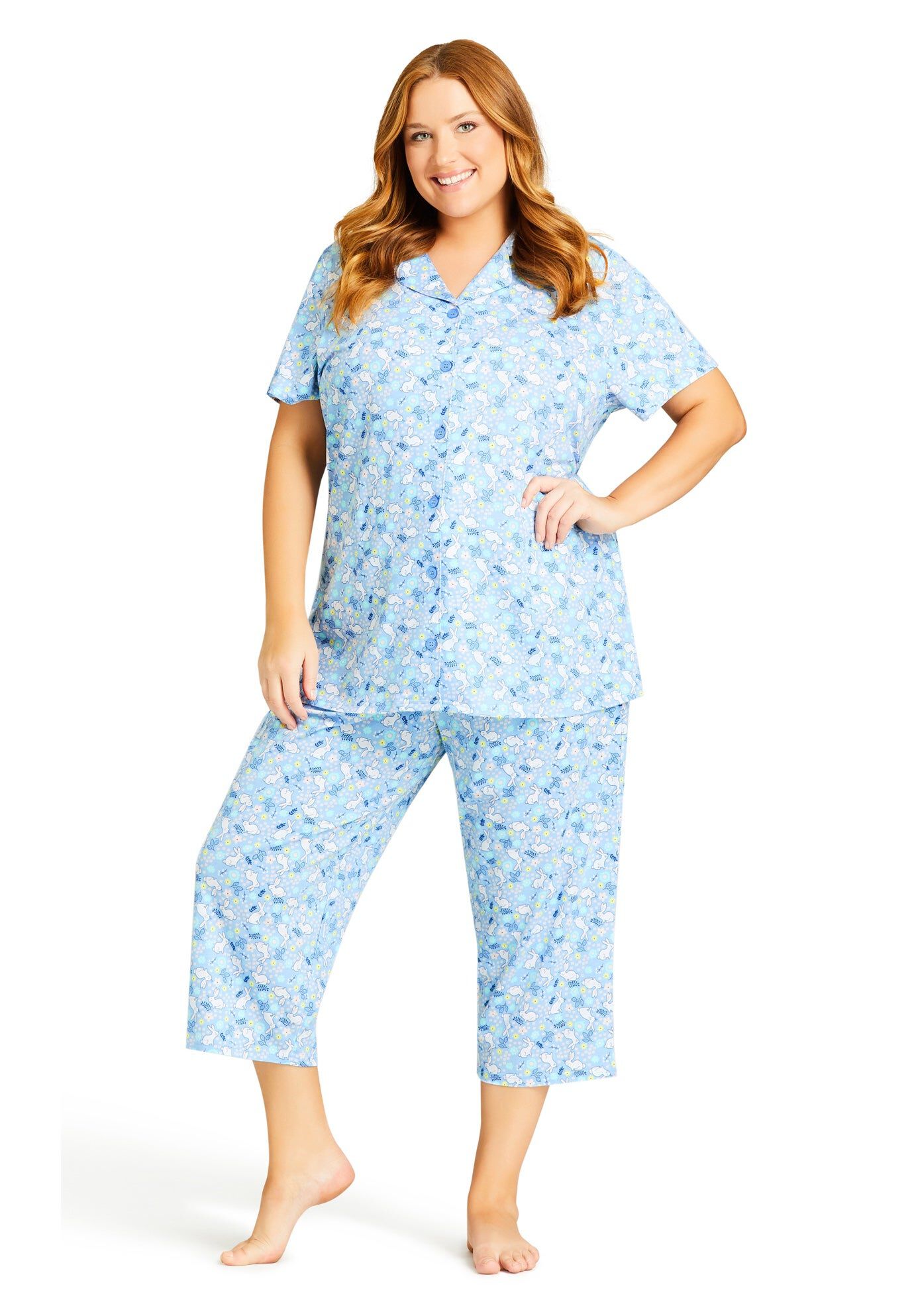 Bunny Button Up Sleep Top, BUNNY PRINT, hi-res image number 0