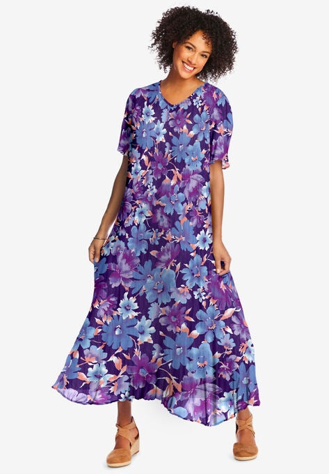Short-sleeve Crinkle Dress, RADIANT PURPLE FLORAL, hi-res image number null