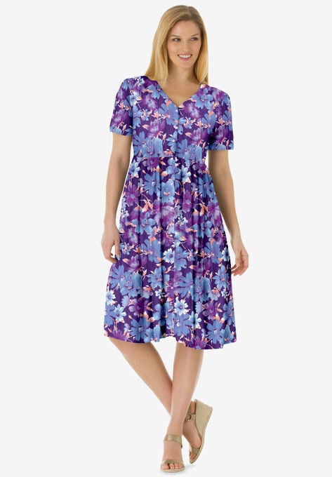 Woven Button Front Crinkle Dress, RADIANT PURPLE FLORAL, hi-res image number null