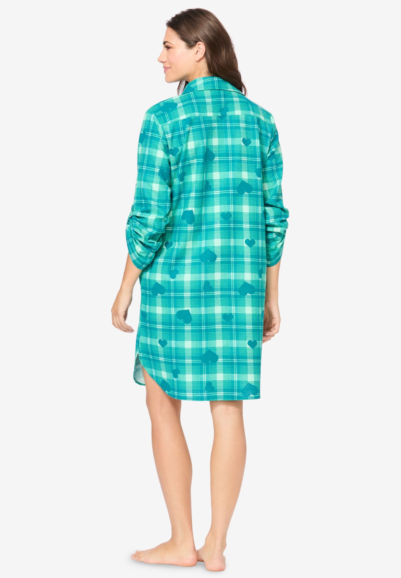 Plaid Flannel Button-Front Sleepshirt, RED BUFFALO, on-hover image number 1
