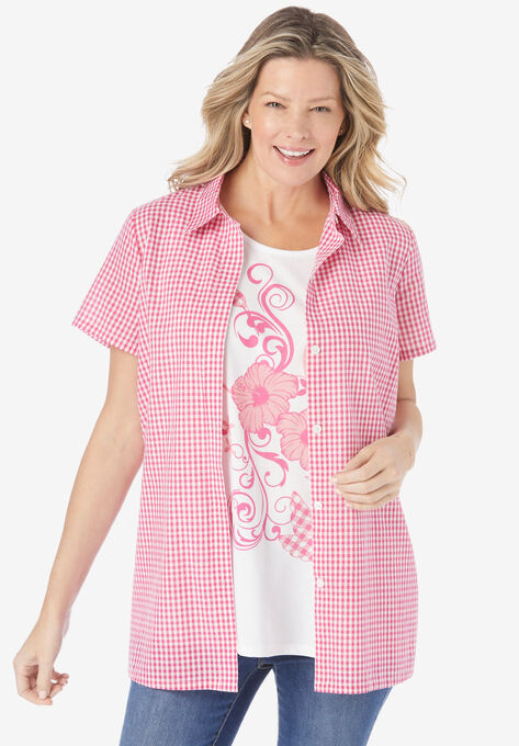 2-in-1 Layer-Look Shirt, RASPBERRY SORBET GINGHAM, hi-res image number null
