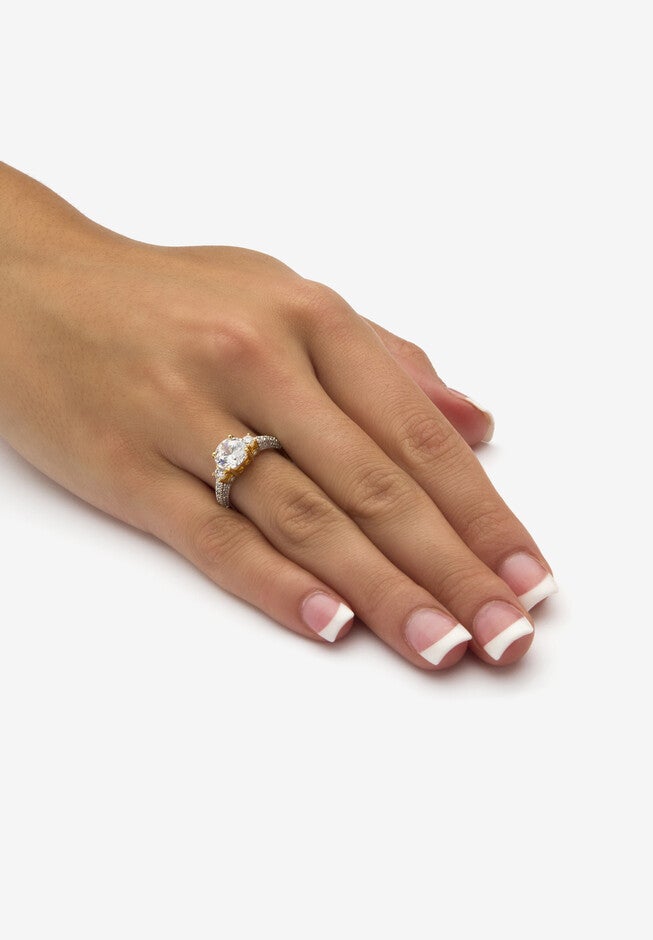 14K Gold Over Sterling Silver Cubic Zirconia 3-Stone Bridal Ring, , alternate image number 2