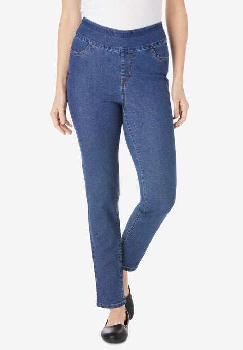 Pull-On Straight Leg Denim, MEDIUM STONEWASH, hi-res image number null