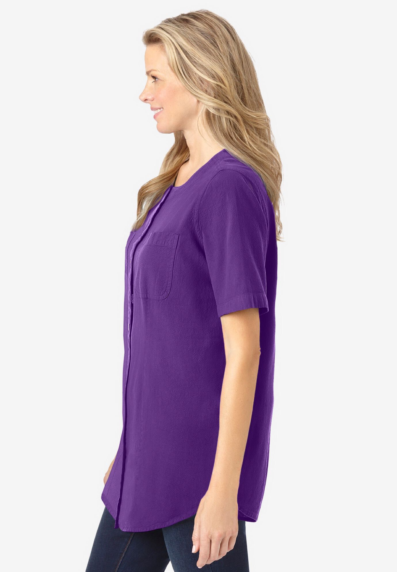 Short-Sleeve Crinkle Shirt, PURPLE ORCHID, alternate image number 3