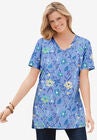 Perfect Printed Short-Sleeve Shirred V-Neck Tunic, , alternate image number null