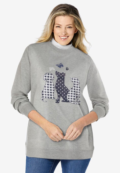 Layered-Look Sweatshirt, HEATHER GREY DOGS, hi-res image number null
