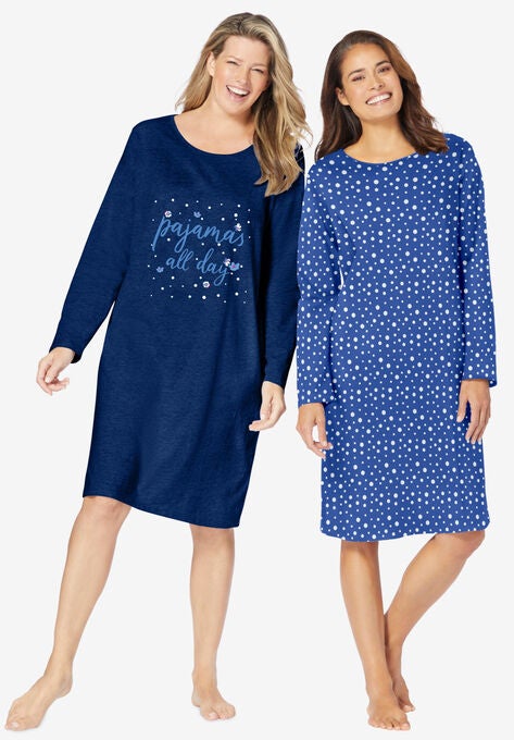 2-Pack Long-Sleeve Sleepshirts , EVENING BLUE PAJAMAS, hi-res image number null