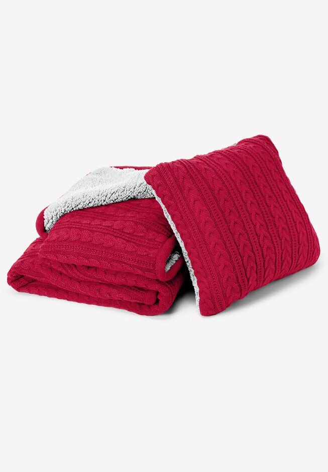 2-Piece Cable Throw & Pillow Cover Set, CLASSIC RED, hi-res image number 0