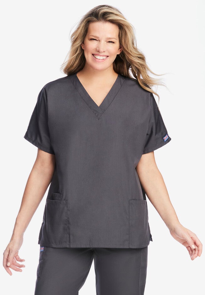 Traditional Classic V-Neck Scrub Top, PEWTER, hi-res image number 0