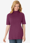 Ribbed Short Sleeve Turtleneck, DEEP CLARET, hi-res image number null