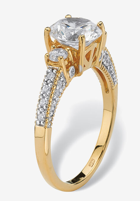14K Gold Over Sterling Silver Cubic Zirconia 3-Stone Bridal Ring, , on-hover image number null