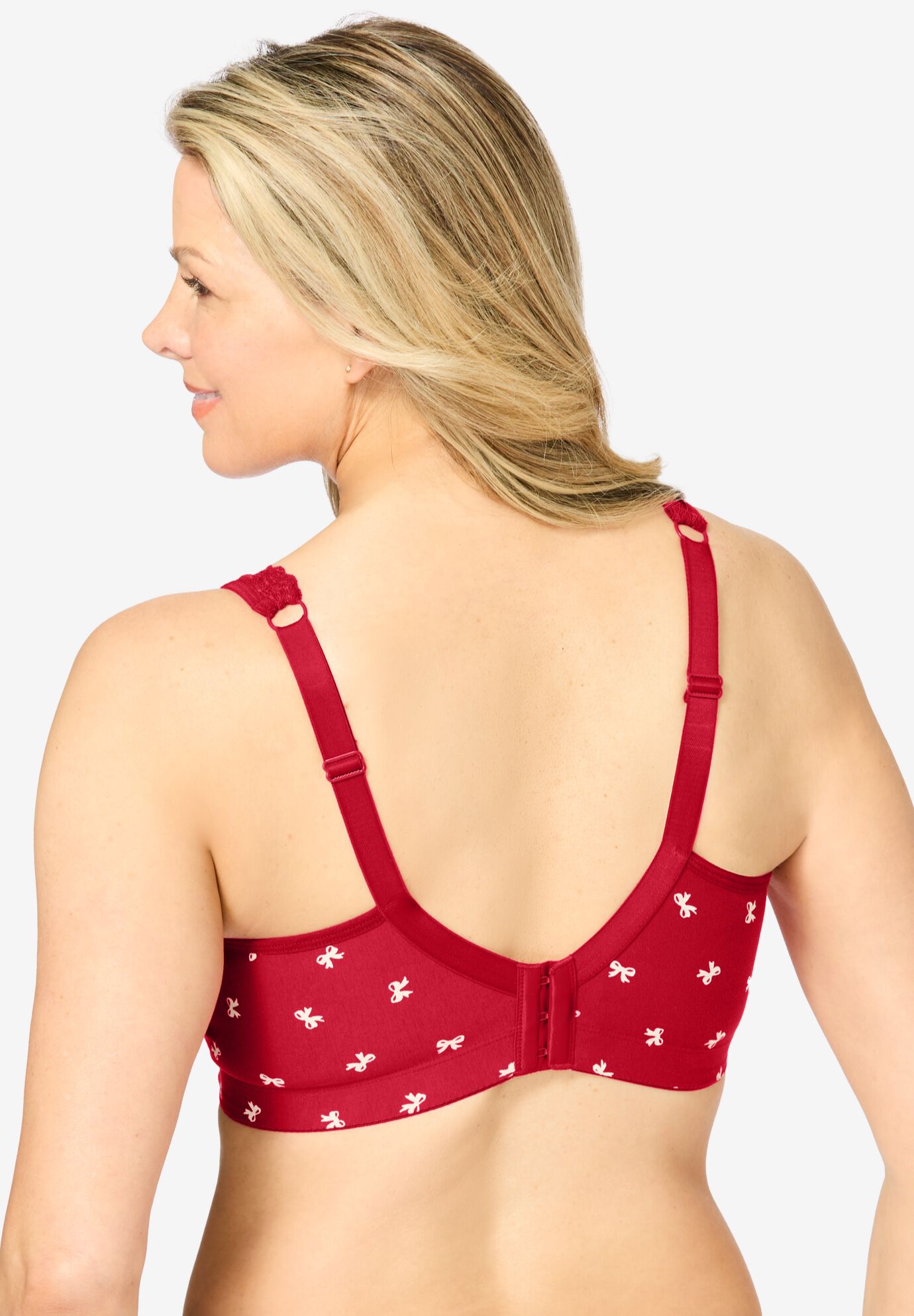Cotton Comfort Wireless Bra, CLASSIC RED DITSY BOW, on-hover image number 1