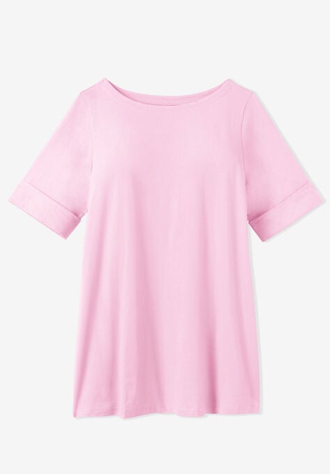 Perfect Cuffed Elbow-Sleeve Boat-Neck Tee, , alternate image number null