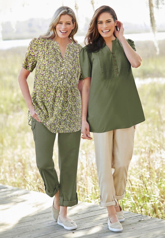 Pintucked Half-Button Tunic, , alternate image number 6