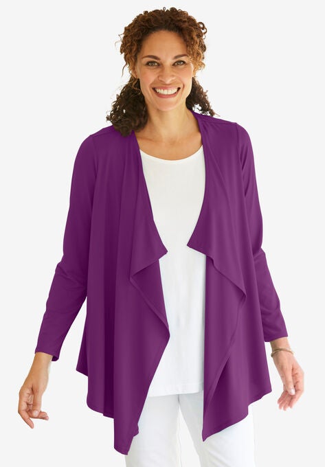 Best Dressed® Essential Open Front Cardigan, PLUM PURPLE, hi-res image number null