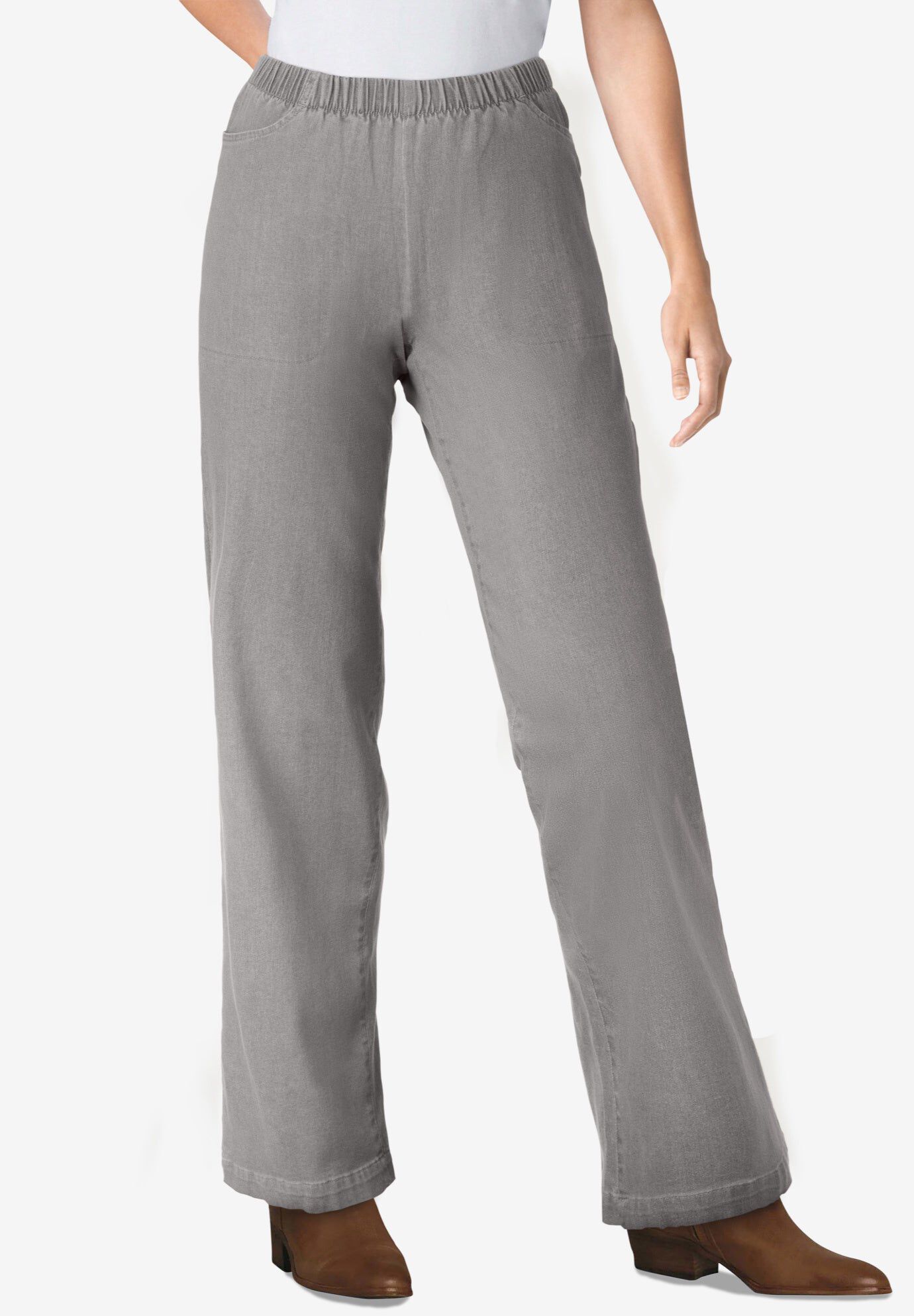 Petite Wide Leg Fineline Jean, GREY DENIM, hi-res image number 0