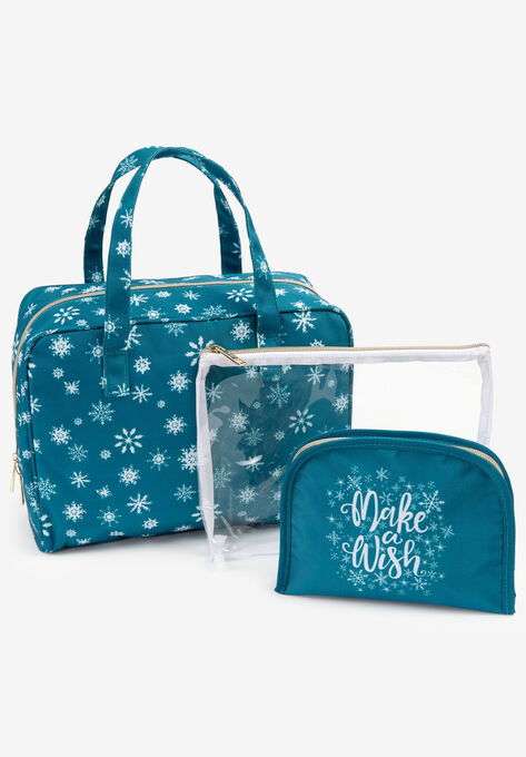 3-Piece Travel Case, DEEP TEAL SNOWFLAKES, hi-res image number null