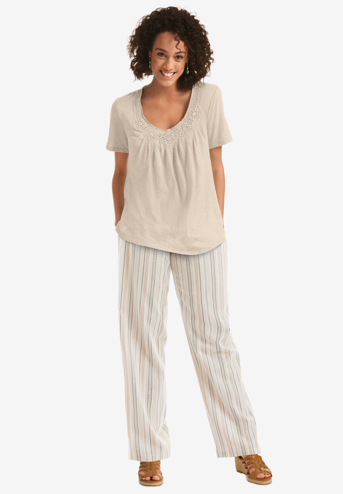 Straight Leg Linen Pant, , alternate image number 2