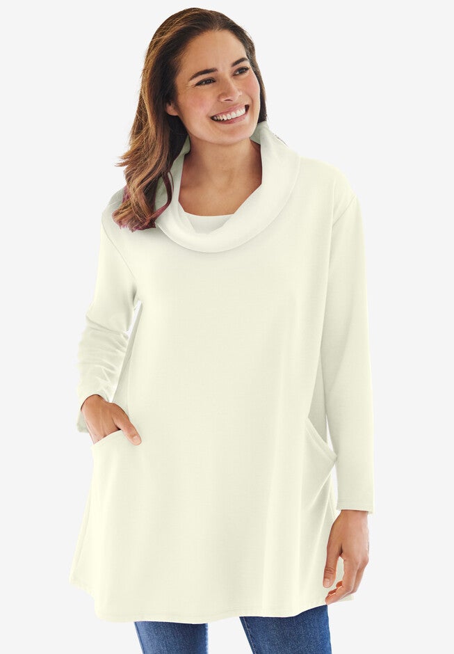 Cowl Neck Pocket Tunic, IVORY, hi-res image number null