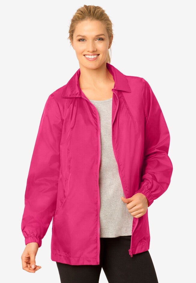 Zip Front Nylon Jacket, RASPBERRY SORBET, hi-res image number null