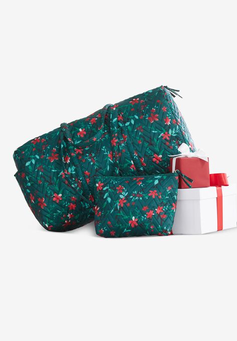 Quilted Duffle & Pouch Set, DEEP EMERALD FESTIVE FLOWERS, hi-res image number null
