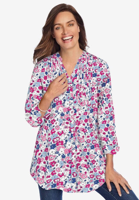 Perfect Pintuck Tunic, RASPBERRY SORBET DITSY, hi-res image number null