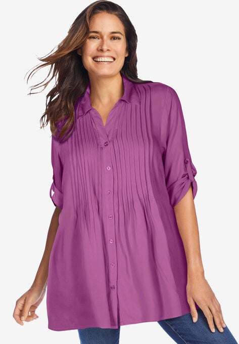 Pintucked Print Tunic Shirt, PRETTY ORCHID, hi-res image number null