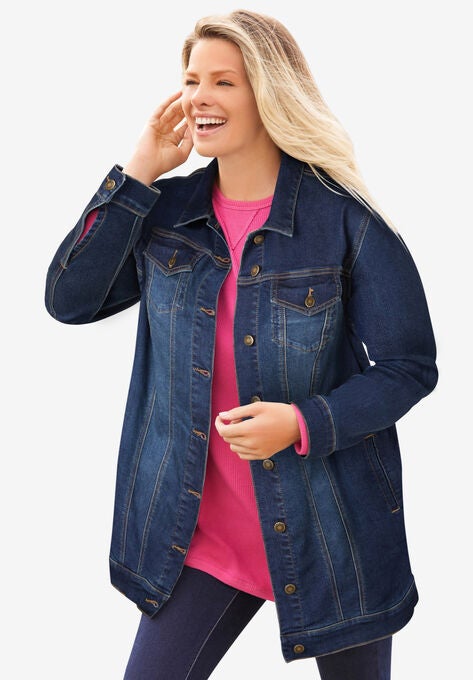 Long Stretch Denim Jacket, MIDNIGHT SANDED, hi-res image number null