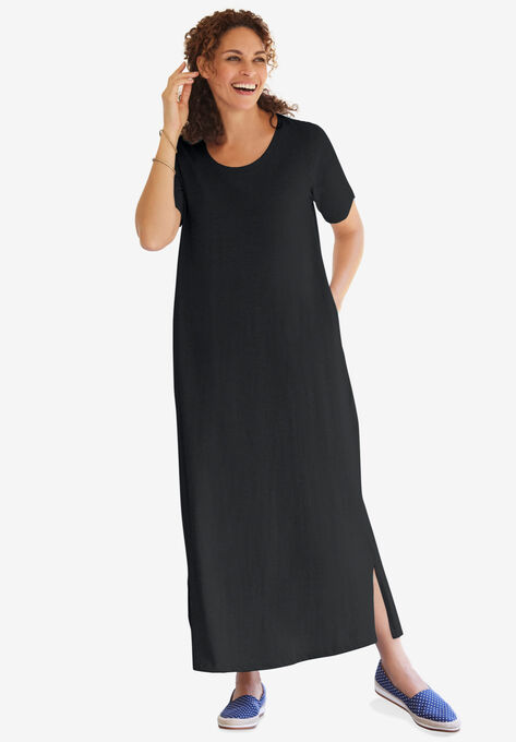 Short-Sleeve Scoopneck Maxi Dress, , alternate image number null