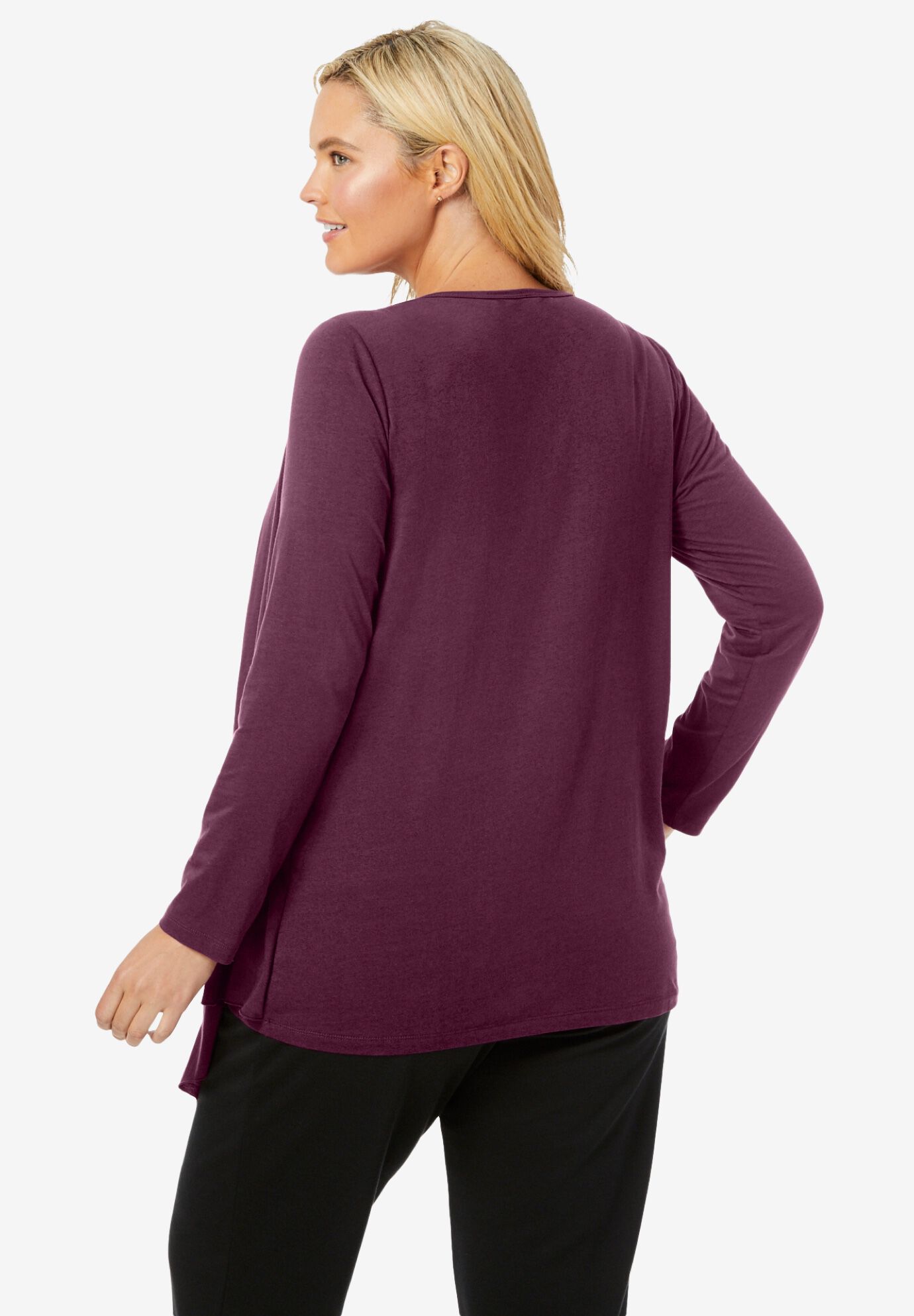 Layered look long top with sequined inset, GUNMETAL, on-hover image number 1