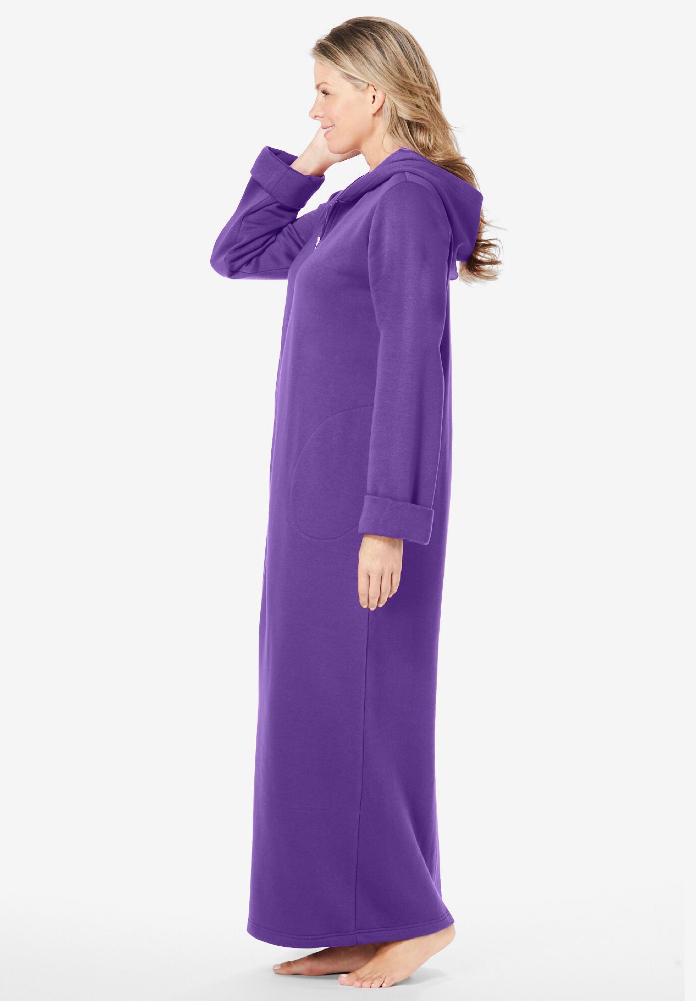Long Hooded Fleece Sweatshirt Robe, PLUM BURST, alternate image number 2
