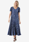Short-sleeve Crinkle Dress, NAVY LEAVES, hi-res image number null