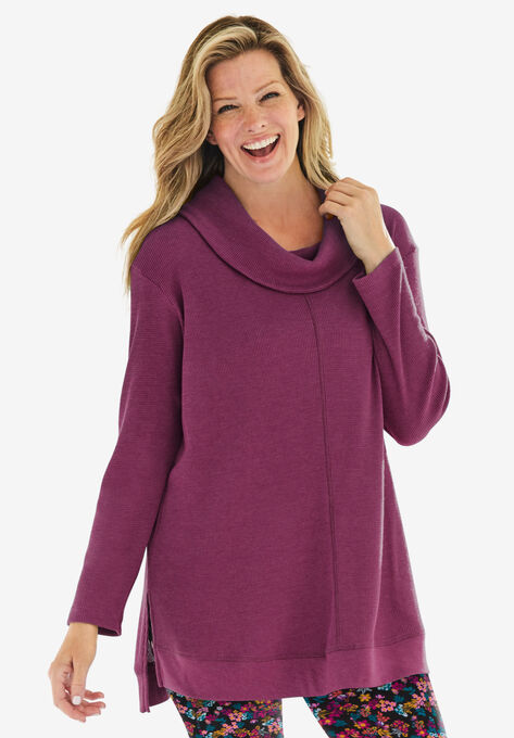 Cowl Neck Thermal Tunic, DEEP CLARET, hi-res image number null
