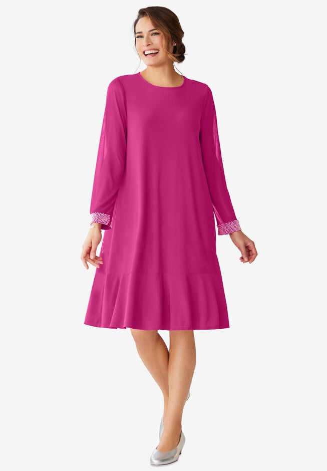 Flounce Hem Dress, FUCHSIA, hi-res image number 0