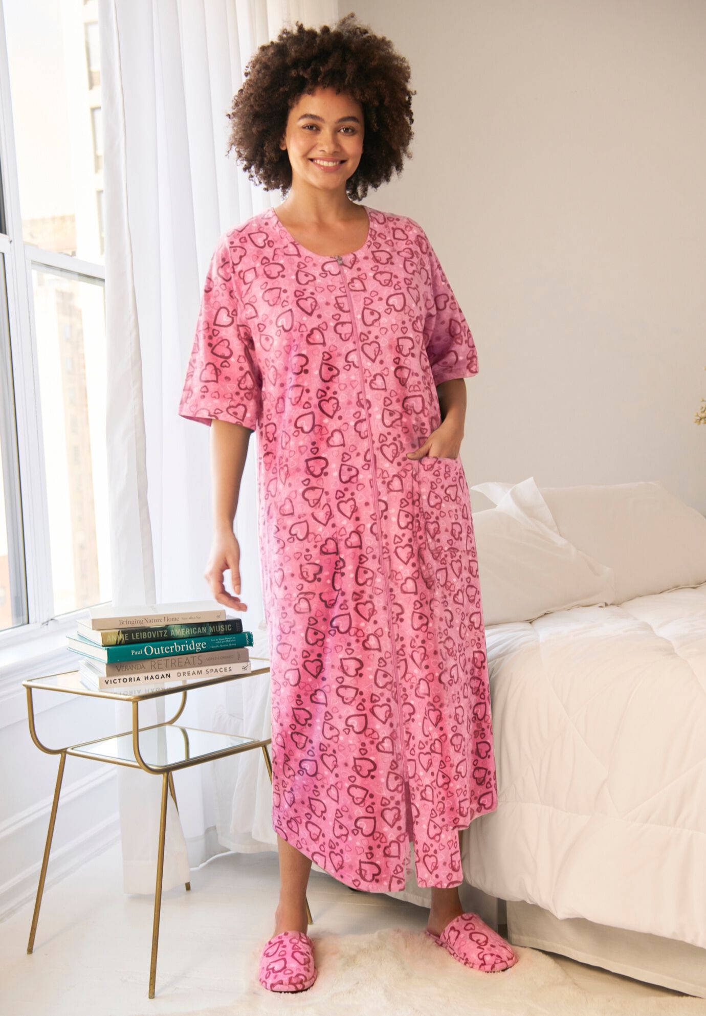 Long French Terry Zip-Front Robe, , alternate image number 5