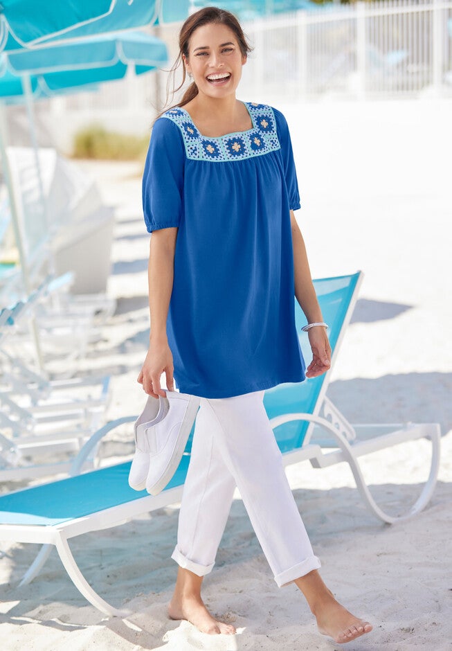 Square Neck Crochet Tunic, , alternate image number 2