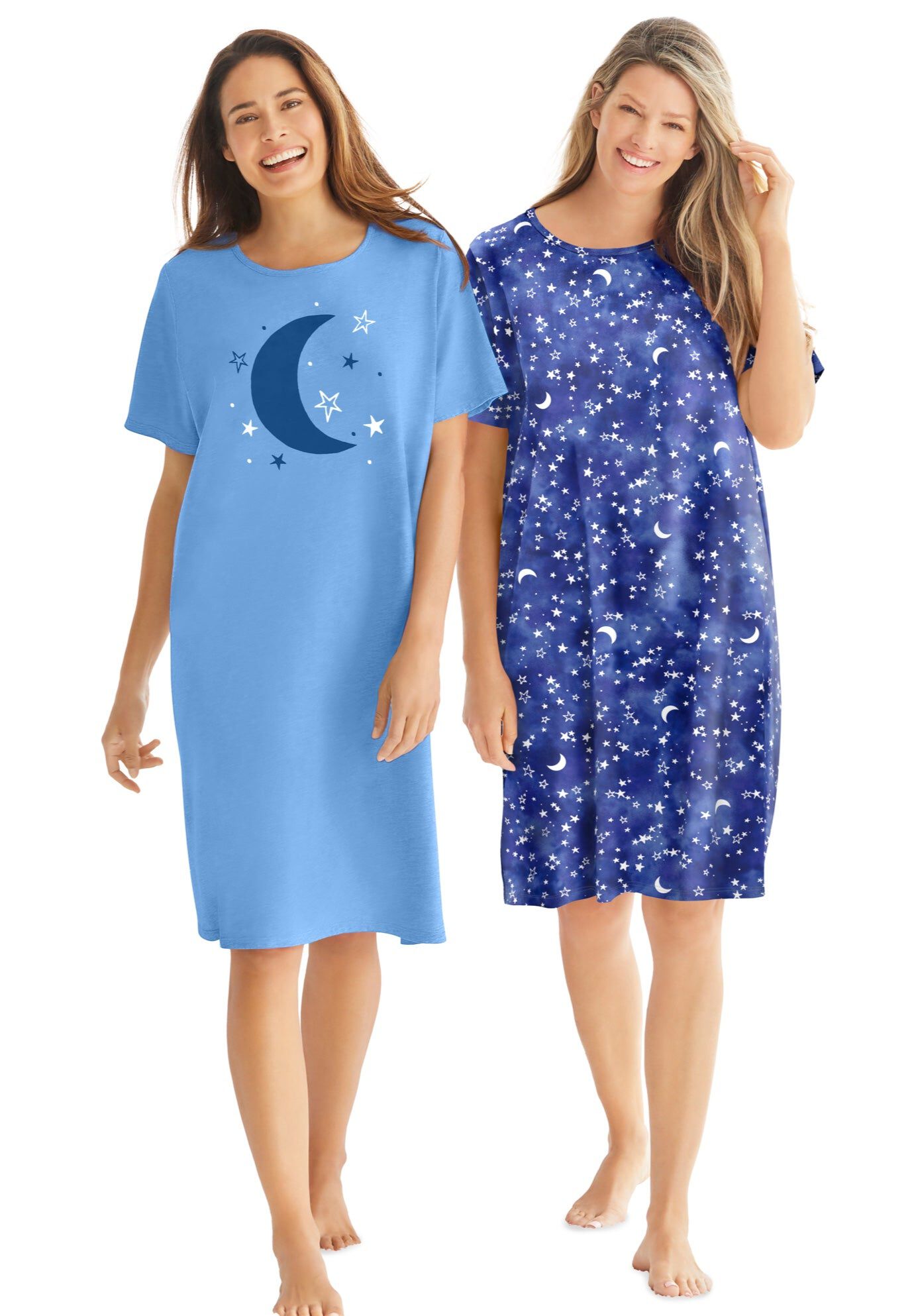 2-Pack Short-Sleeve Sleepshirt, FRENCH BLUE TIE DYE MOON, hi-res image number 0