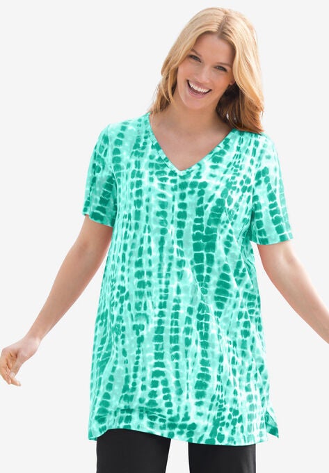 V-Neck Tie-Dye Tee, PRETTY JADE TIE DYE, hi-res image number null