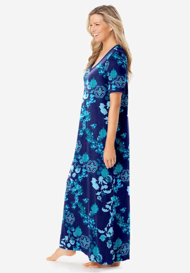 Long T-Shirt Lounger, EVENING BLUE PEONY, alternate image number 2