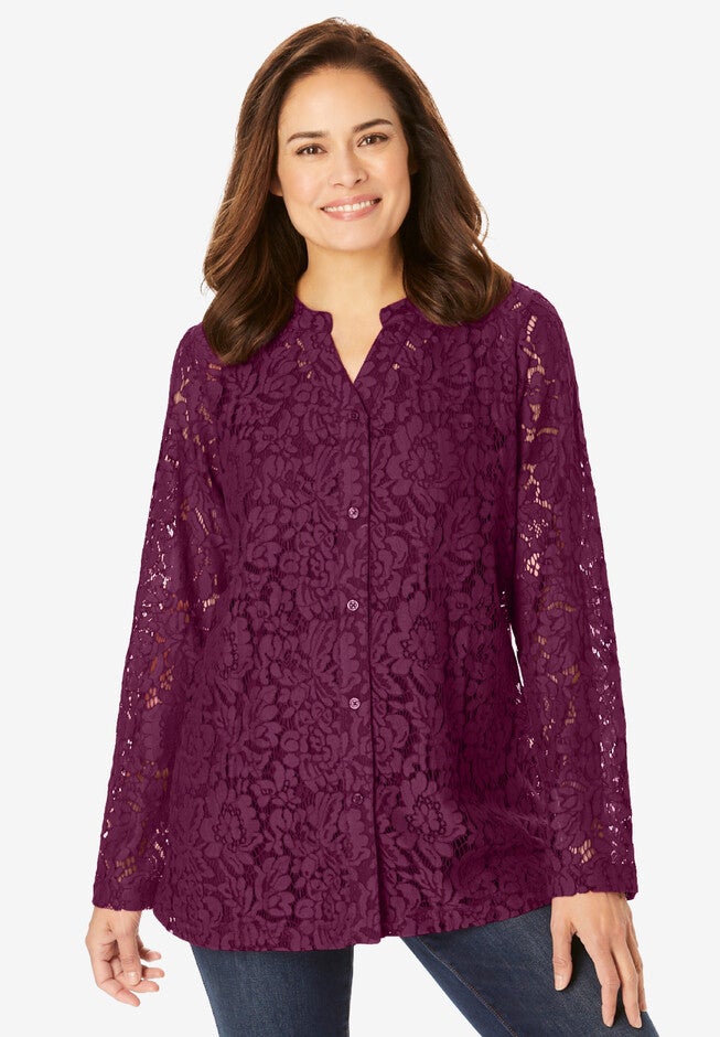 Lace Shirt, DEEP CLARET, hi-res image number 0
