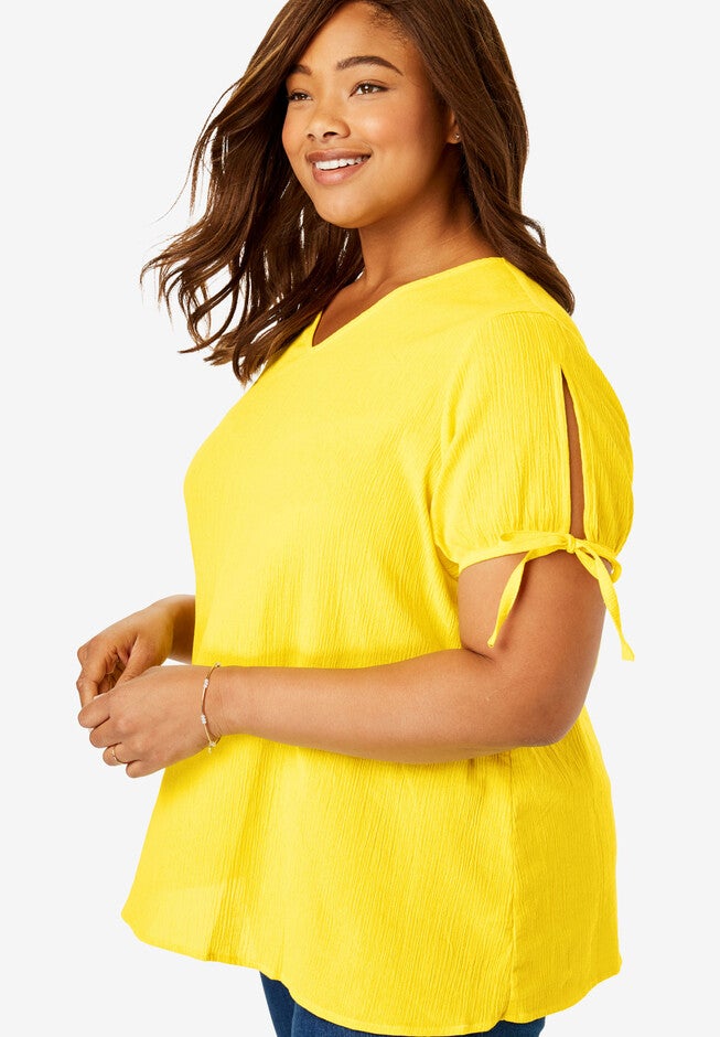 Cotton Gauze Slit-Sleeve Top, , alternate image number 2