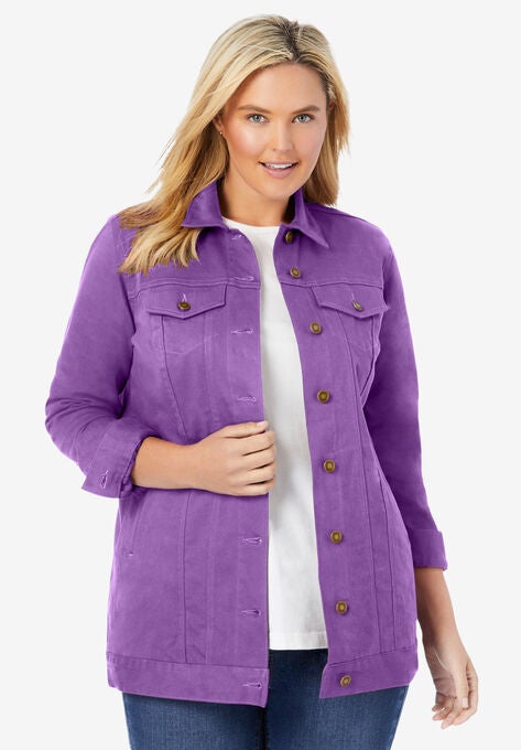 Long Stretch Denim Jacket, PRETTY VIOLET, hi-res image number null