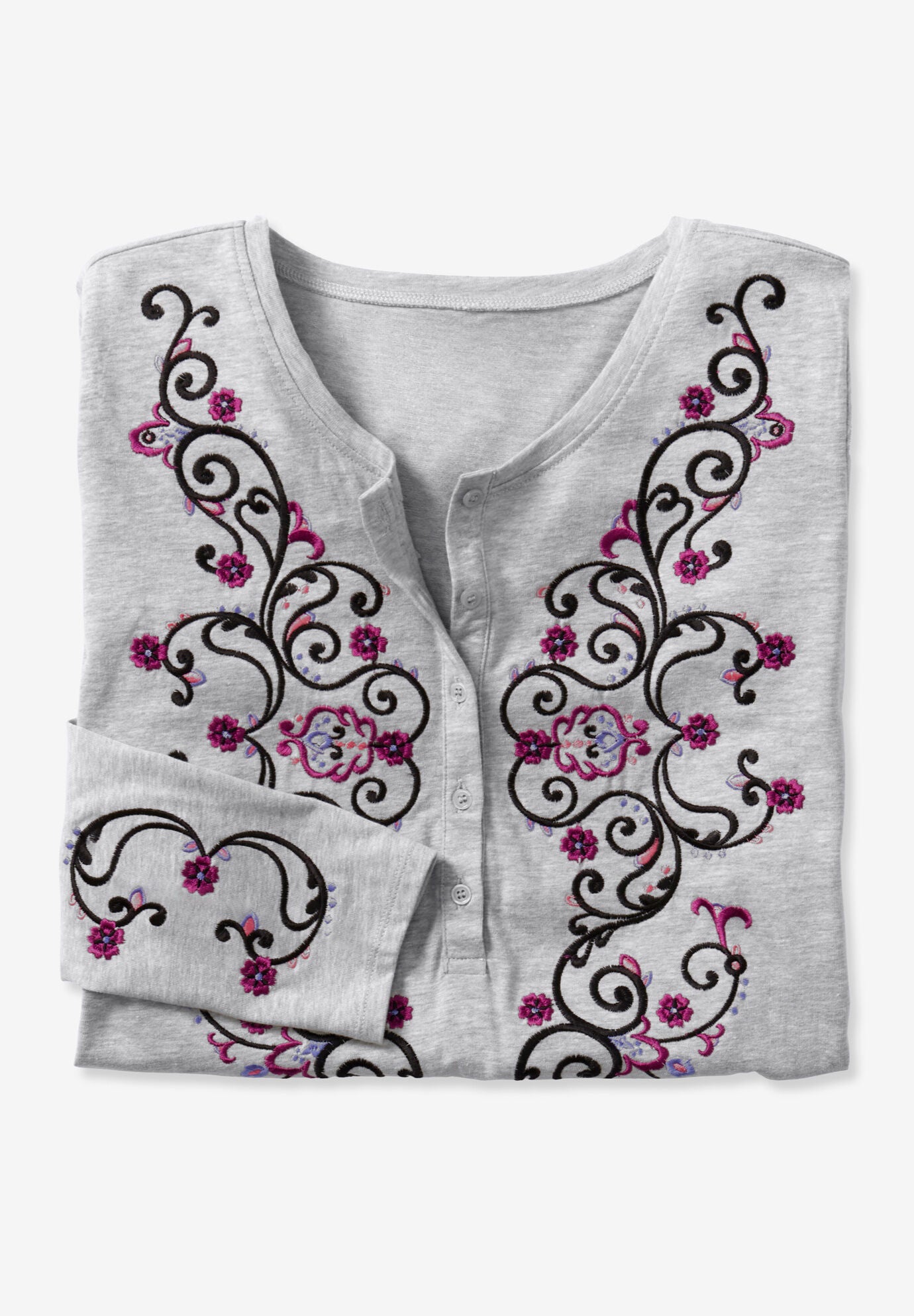 Embroidered Henley Tee, , alternate image number 2
