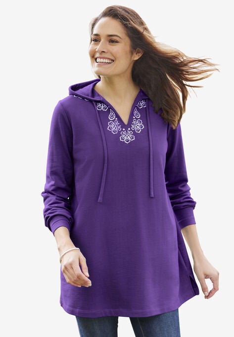 Embroidered Sweatshirt Tunic, RADIANT PURPLE, hi-res image number null