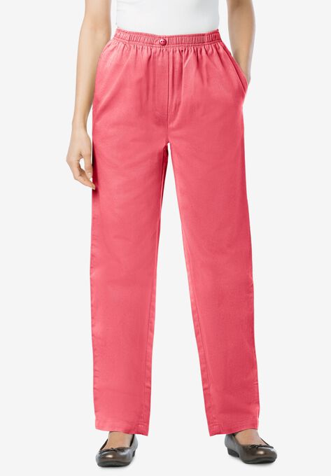 Elastic-Waist Cotton Straight Leg Pant, ROSE PINK, hi-res image number null