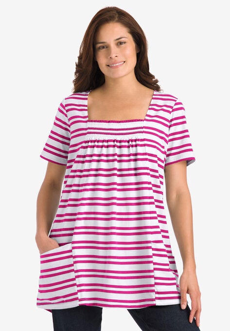 Smock Trapeze Tunic, RASPBERRY DOUBLE STRIPE, hi-res image number null