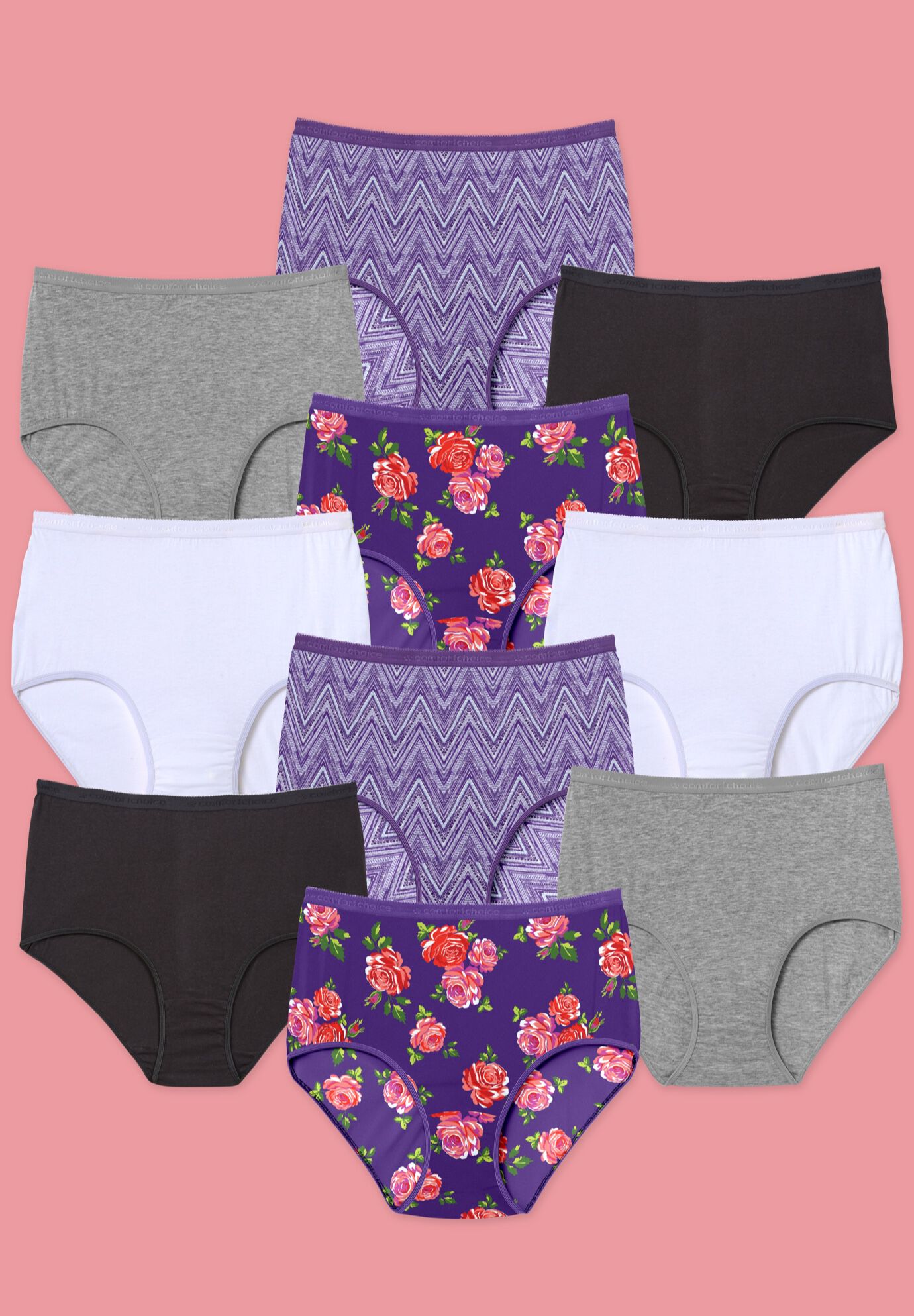 Full Coverage Cotton Brief 10-Pack, CHEVRON FLORAL PACK, on-hover image number 1