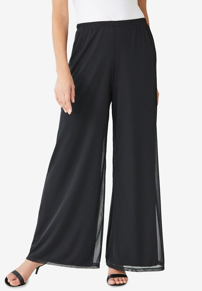 Sheer Overlay Wide-Leg Pant, BLACK, hi-res image number 0