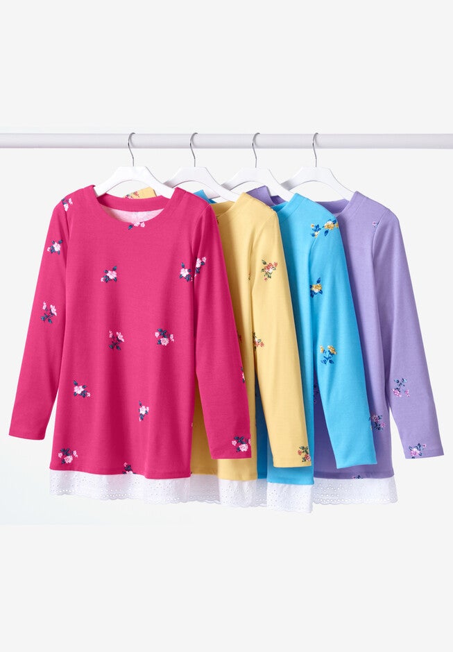 Eyelet Trim Long-Sleeve Tunic, , alternate image number null