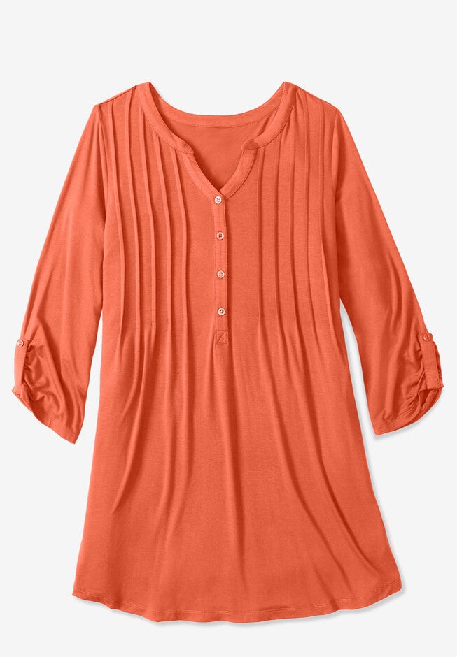 Pleated Henley Top, , alternate image number null